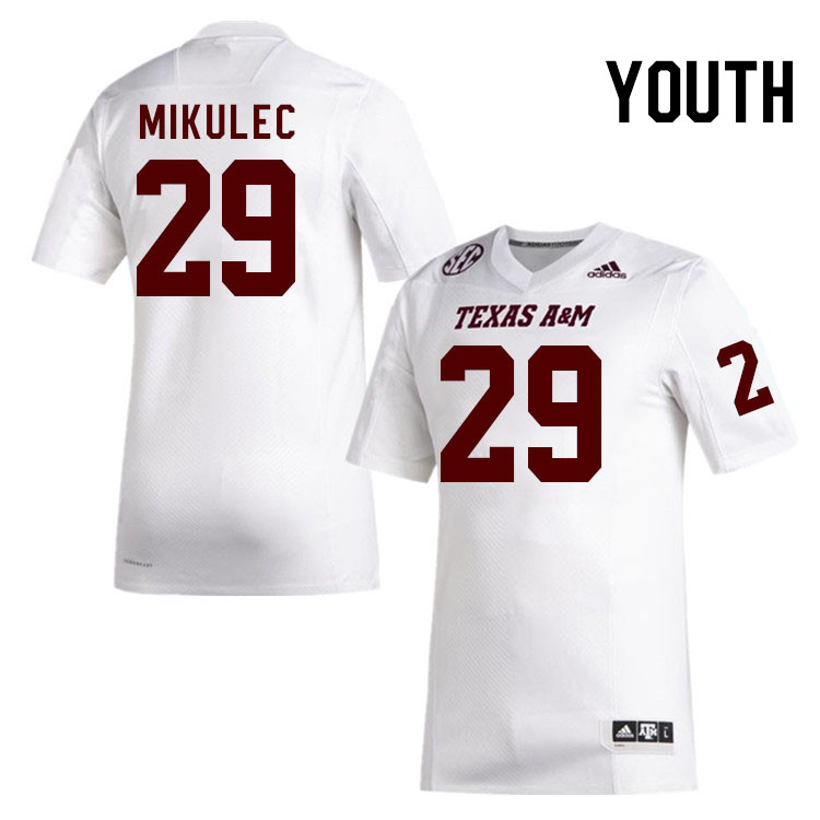 Youth #29 Joseph Mikulec Texas A&M Aggies College Football Jerseys Stitched Sale-White - Click Image to Close